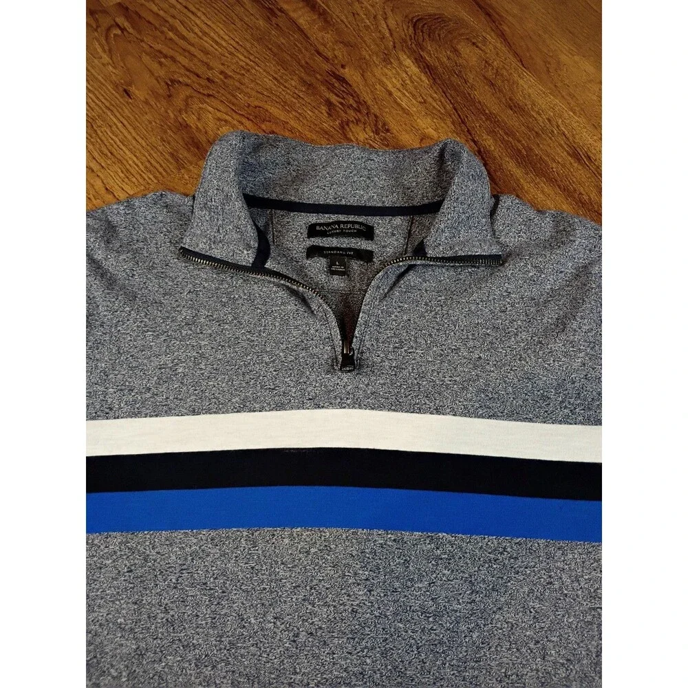 Banana Republic Luxury Touch Quarter Zip Mens L Gray Stripe